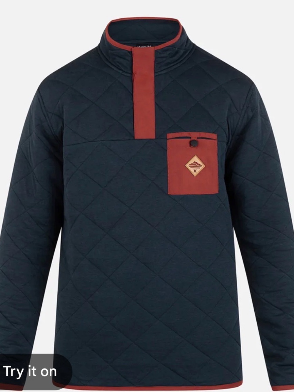 Hurley Navy Quilted Pullover with Rust Accent Pocket XL